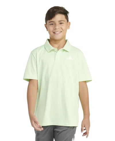 Shop Adidas Originals Big Boys Short Sleeve 3-stripe Polyester Mesh Polo In Semi Green Spark