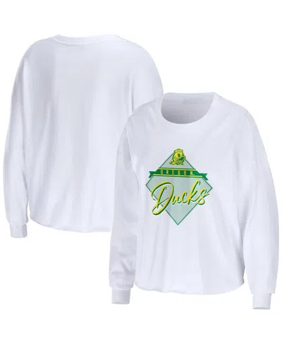 Wear By Erin Andrews White Oregon Ducks Diamond Long Sleeve Cropped T-shirt In White