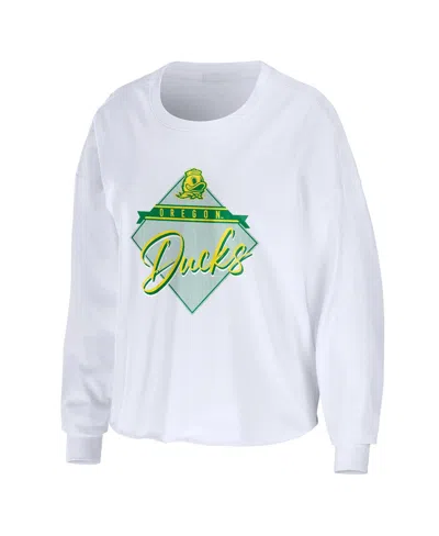 Wear By Erin Andrews White Oregon Ducks Diamond Long Sleeve Cropped T-shirt In White