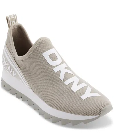 Shop Dkny Abbi Slip-on Logo Sock Sneakers In Stone Grey
