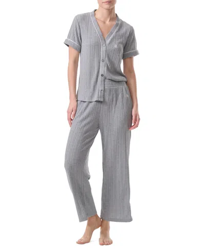 Shop Tommy Hilfiger Women's 2-pc. Short-sleeve Pajamas Set In Heather Grey