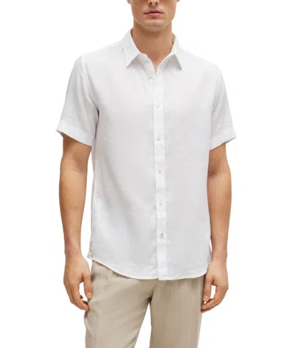Shop Hugo Boss Boss By  Men's Stretch-linen Chambray Slim-fit Dress Shirt In White