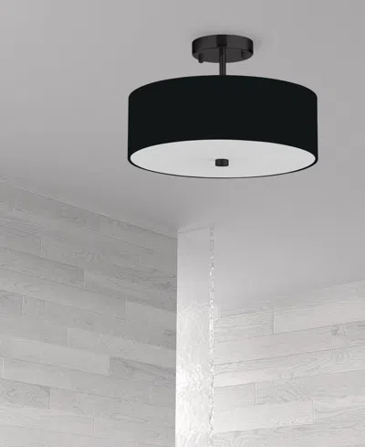 Dainolite 9.25" Fabric, Metal Everly 3 Light Semi-flush Mount With Shade In Matte Black,black