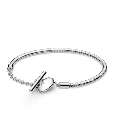 Shop Pandora Moments Heart T-bar Snake Chain Bracelet In Silver