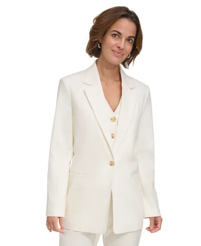 Shop Dkny Women's Single-button Long-sleeve Blazer In Ivory