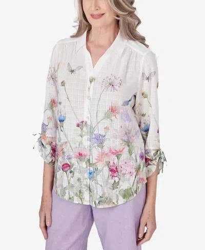 Shop Alfred Dunner Petite Garden Party Watercolor Floral Button Down Blouse In Multi
