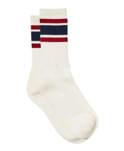 Shop Cotton On Men's Essential Socks In Vintage White,crimson,navy Triple Stri