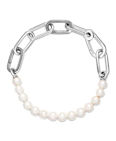 Pandora Me Sterling Silver Treated Freshwater Cultured Pearl Bracelet In Silver