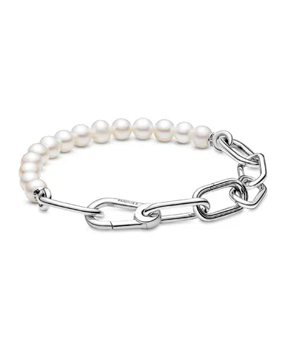 Pandora Me Sterling Silver Treated Freshwater Cultured Pearl Bracelet In Silver