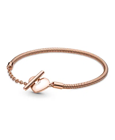 Shop Pandora Moments Heart T-bar Snake Chain Bracelet In Rose Gold