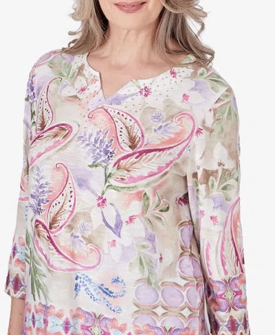 Shop Alfred Dunner Petite Garden Party Paisley Floral Border Top In Multi