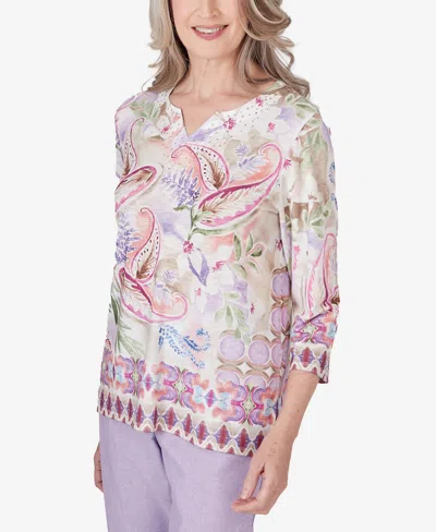 Shop Alfred Dunner Petite Garden Party Paisley Floral Border Top In Multi