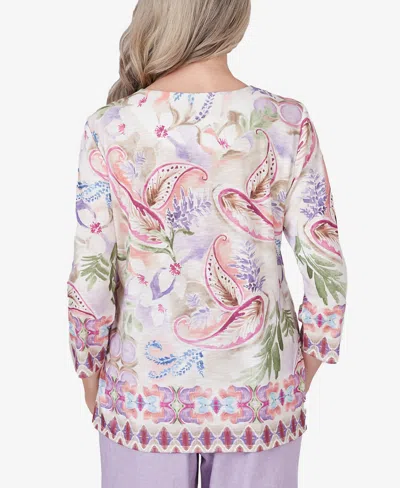 Shop Alfred Dunner Petite Garden Party Paisley Floral Border Top In Multi