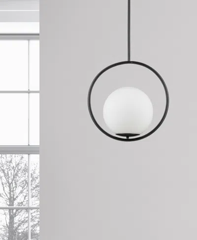 Dainolite 16" Metal, Glass Adrienna 1 Light Pendant With Glass In Matte Black,opal White