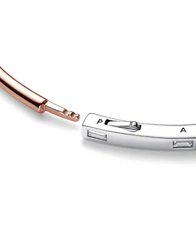 Pandora Signature 14k Rose Gold-plated And Sterling Silver Two-tone I-d Pave Bangle Bracelet In Mixed