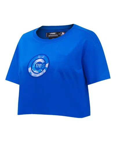 Shop Pro Standard Women's  Royal Chicago Cubs Painted Sky Boxy Cropped T-shirt