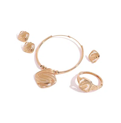 Sohi Women's Gold Ripple Rhombus Necklace, Earrings, Bracelet And Ring (set Of 4) In Gold