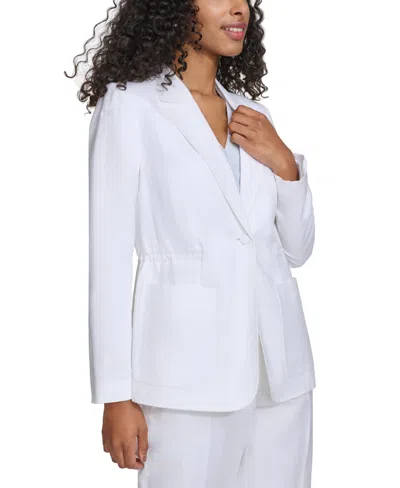 Shop Calvin Klein Petite Linen-blend Cinched-waist Single-button Blazer In White