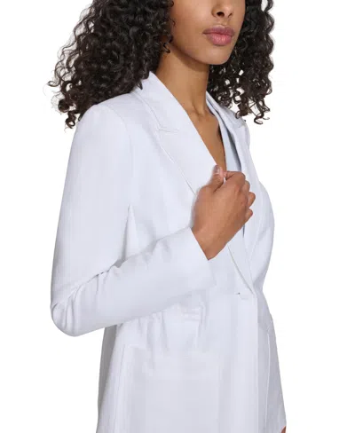 Shop Calvin Klein Petite Linen-blend Cinched-waist Single-button Blazer In White