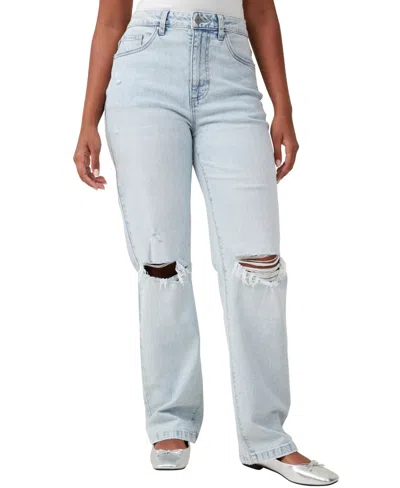 Shop Cotton On Women's Curvy Stretch Straight Jeans In Crystal Blue Rip