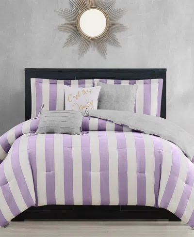 Shop Juicy Couture Cabana Stripe Reversible 6-pc. Comforter Set, King In Lavender,white