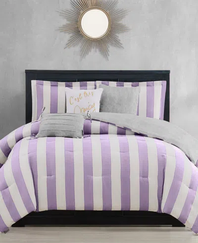 Juicy Couture Cabana Stripe Reversible 6-pc. Comforter Set, Full/queen In Lavender,white