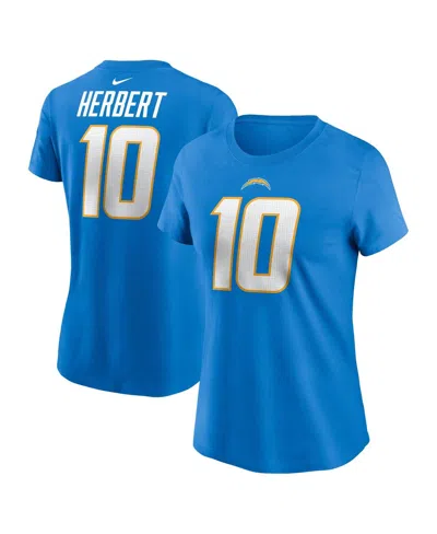 Nike Women's  Justin Herbert Powder Blue Los Angeles Chargers Player Name And Number T-shirt In Powder Blue