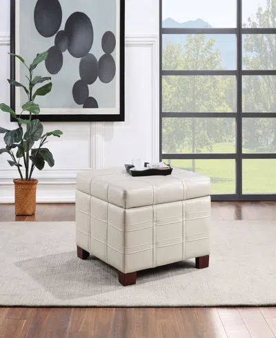 Shop Office Star Detour Strap 29.75" Square Storage Ottoman In Cream Faux Leather Upholstery And Wood