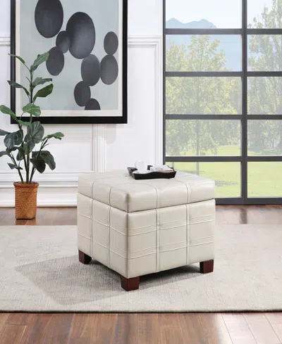 Office Star Detour Strap 29.75" Square Storage Ottoman In Cream Faux Leather Upholstery And Wood In Cream