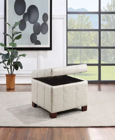 Office Star Detour Strap 29.75" Square Storage Ottoman In Cream Faux Leather Upholstery And Wood In Cream