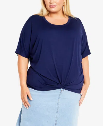 Shop Avenue Plus Size Talara Twist Knit Top In Navy