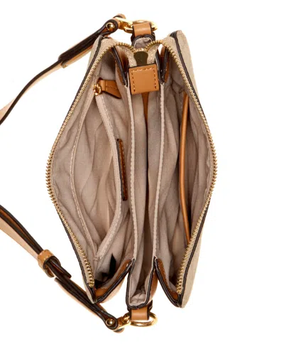 Shop Nine West Saoirse Triple Compartment Crossbody Bag In Khaki Logo,camel
