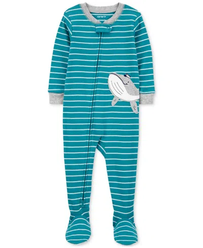 Shop Carter's Baby Boys And Baby Girls 100% Cotton Snug Fit Footie Pajama In Turquoise
