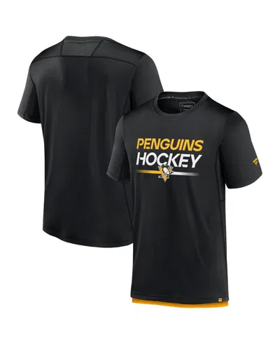 Shop Fanatics Men's  Black Pittsburgh Penguins Authentic Pro Tech T-shirt