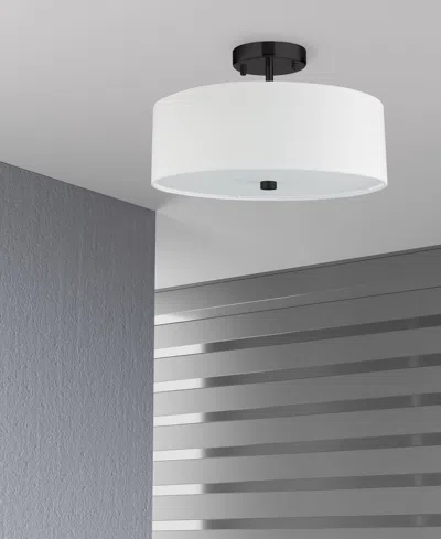 Dainolite 9.25" Fabric, Metal Everly 3 Light Semi-flush Mount With Shade In White,matte Black