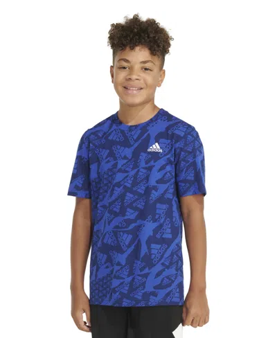 Shop Adidas Originals Big Boys Short Sleeve Printed "camo" Logo T-shirt In Semi Lucid Blue