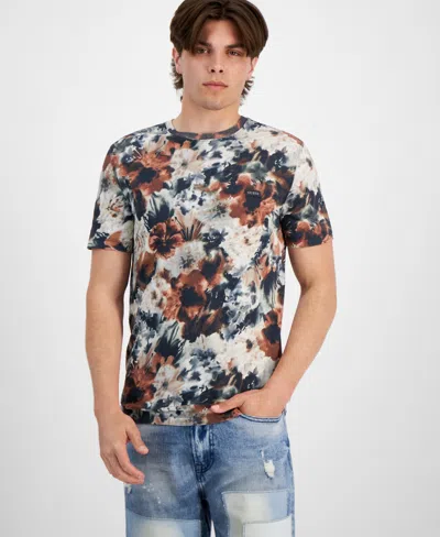 Shop Guess Men's Textured Floral Graphic T-shirt In Aop Flower Watercolor