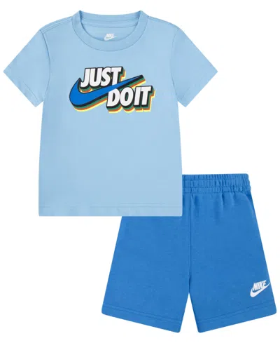 Shop Nike Toddler Boys Fleece Short Set In Midnight Navy