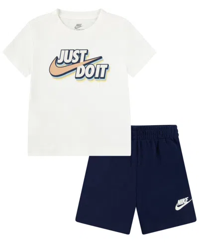 Shop Nike Toddler Boys Fleece Short Set In Midnight Navy