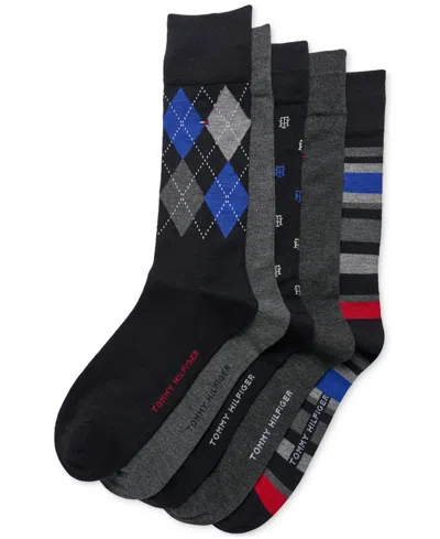 Shop Tommy Hilfiger Men's Crew Length Dress Socks, Assorted Patterns, Pack Of 5 In Black Assorted