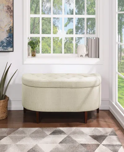 Office Star Jaycee 59.5" W Storage Bench In Wood With Linen Fabric Upholstery In Linen