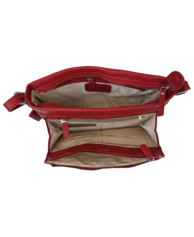 Mancini Pebble Loretta Leather Crossbody Handbag With Organizer In Red
