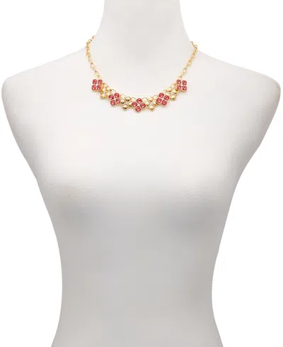 Shop T Tahari Gold-tone Rose Glass Stones Necklace, 18" + 3" Extender