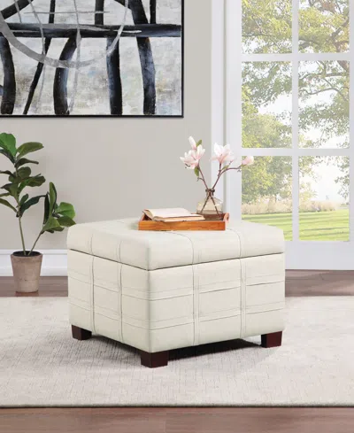 Office Star Detour Strap 29.75" Square Storage Ottoman In Wood And Linen Fabric Upholstery In Linen