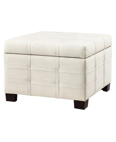 Office Star Detour Strap 29.75" Square Storage Ottoman In Wood And Linen Fabric Upholstery In Linen