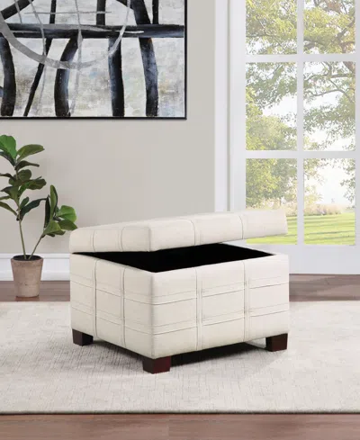 Office Star Detour Strap 29.75" Square Storage Ottoman In Wood And Linen Fabric Upholstery In Linen