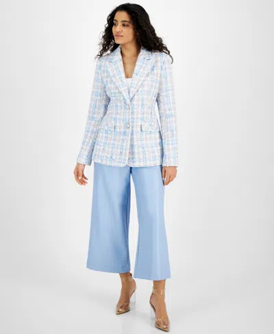 Shop Avec Les Filles Women's Multicolored Tweed Blazer In New Blue Tweed
