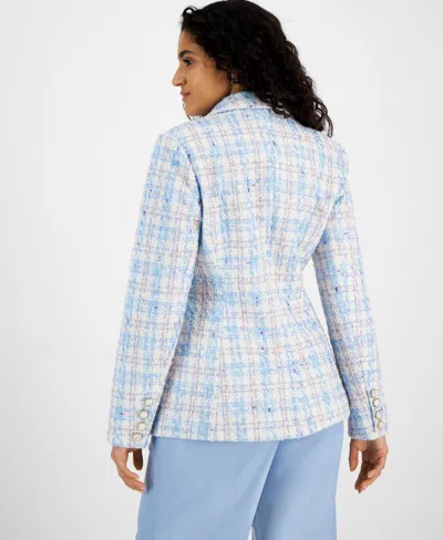 Shop Avec Les Filles Women's Multicolored Tweed Blazer In New Blue Tweed