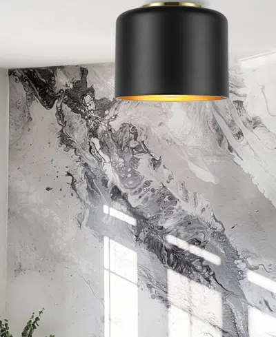 Dainolite 6" Metal Emilia Flush Mount With Gold-tone Shade In Matte Black,aged Brass