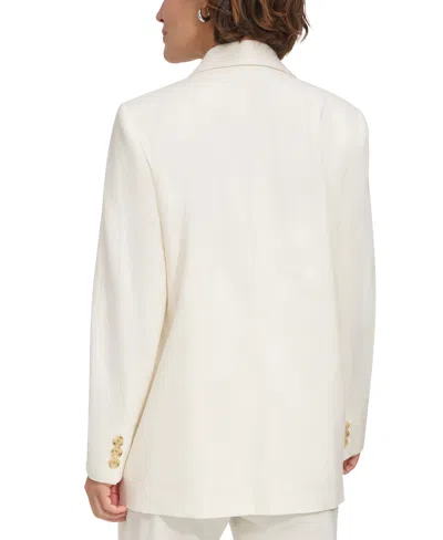 Shop Dkny Petite Linen-blend Shoulder-padded Single-button Blazer In Ivory